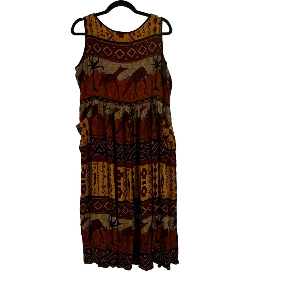 Bila Jumper Overall Dress M Vintage Flowy Elk Print Boho Hippie Slouchy Tribal